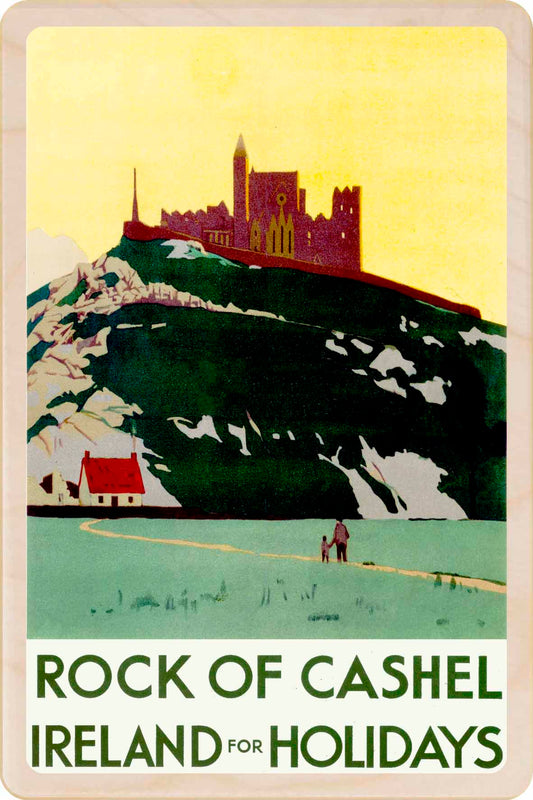 Rock of Cashel, Tipperary,&nbsp; Ireland - Wooden Postcard featuring an original vintage travel poster from ©National Railway Museum