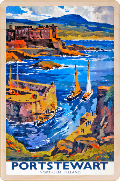 Portstewart, Northern Ireland - Wooden Postcard featuring an original vintage travel poster from ©National Railway Museum