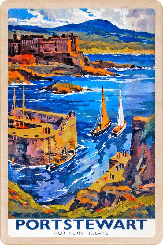 Portstewart, Northern Ireland - Wooden Postcard featuring an original vintage travel poster from ©National Railway Museum