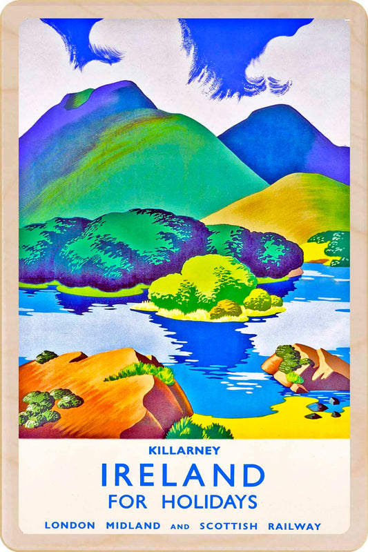 Killarney, Ireland - Wooden Postcard featuring an original vintage travel poster from ©National Railway Museum