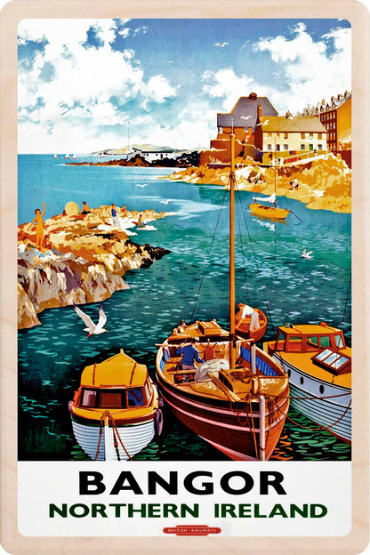 Bangor, Northern Ireland - Wooden Postcard featuring an original vintage travel poster from ©National Railway Museum