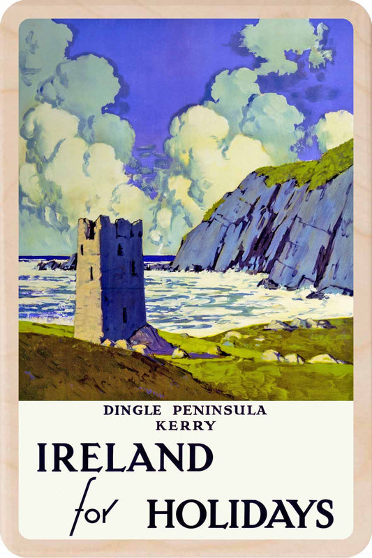 Dingle Peninsula, Kerry, Ireland - Wooden Postcard featuring an original vintage travel poster from ©National Railway Museum