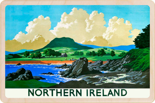 Northern Ireland - Wooden Postcard featuring an original vintage travel poster from ©National Railway Museum