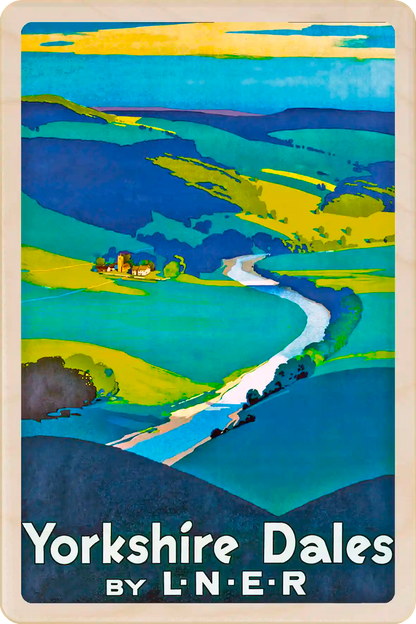 The Dales, Yorkshire - Wooden Postcard featuring an original vintage travel poster from ©National Railway Museum / SCMG. The Wooden Postcard Company