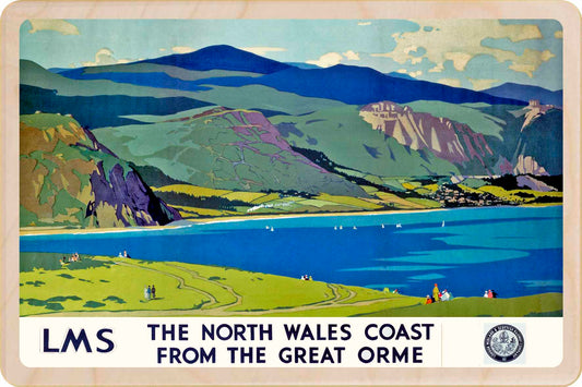 The North Wales Coast - Wooden Postcard featuring an original vintage travel poster from ©National Railway Museum