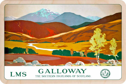Galloway, Scotland - Wooden Postcard featuring an original vintage travel poster from ©National Railway Museum. The Wooden Postcard Company