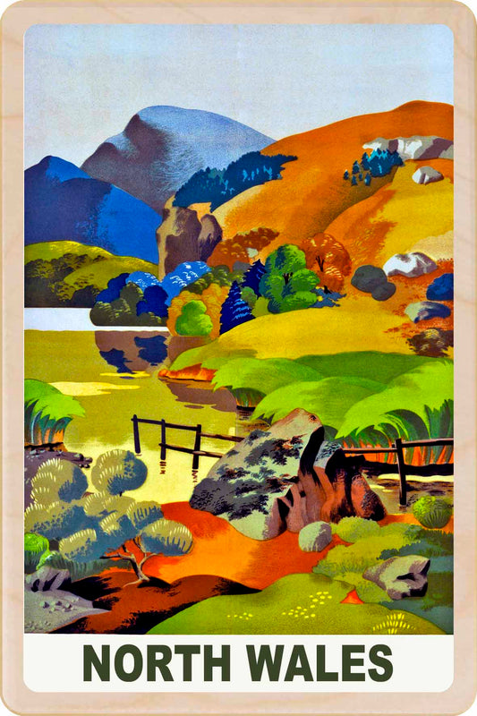 North Wales - Wooden Postcard featuring an original vintage travel poster from ©National Railway Museum