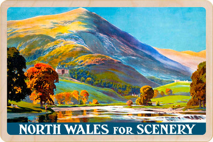 North Wales - Wooden Postcard featuring an original vintage travel poster from ©National Railway Museum