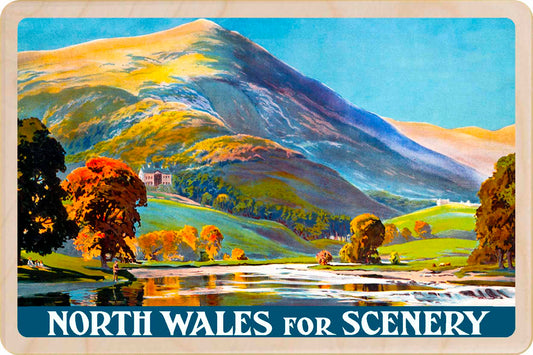North Wales - Wooden Postcard featuring an original vintage travel poster from ©National Railway Museum