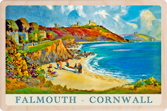Falmouth in Cornwall - Wooden Postcard featuring an original vintage travel poster from ©National Railway Museum