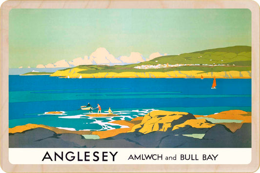 Anglesey, Wales - Wooden Postcard featuring an original vintage travel poster from ©National Railway Museum