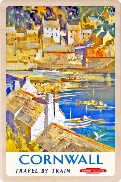 Cornwall - Wooden Postcard featuring an original vintage travel poster