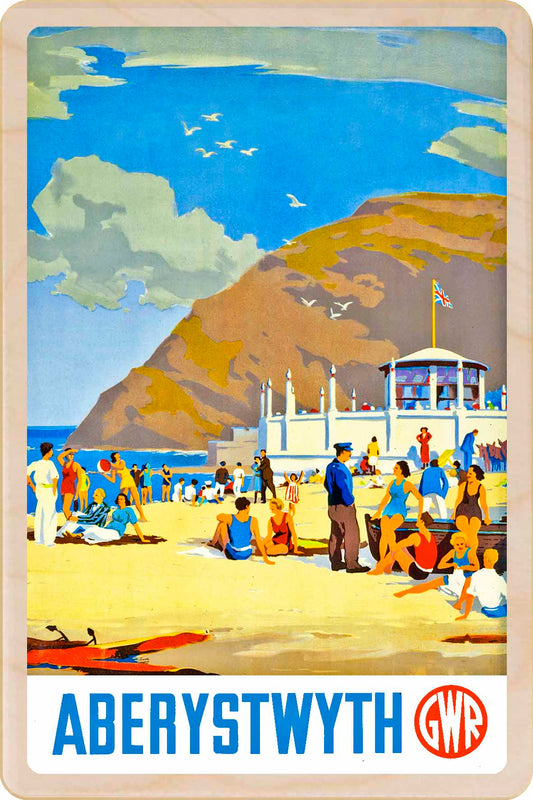 Aberystwyth, Wales - Wooden Postcard featuring an original vintage travel poster from ©National Railway Museum