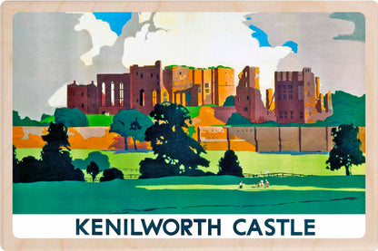 Kenilworth Castle, Warwickshire - Wooden Postcard featuring an original vintage travel poster from ©National Railway Museum / SCMG. Printed in high-quality colour on sustainably sourced wood. Ideal as a unique gift, keepsake, or souvenir.