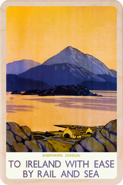 Donegal, Ireland - Wooden Postcard featuring an original vintage travel poster