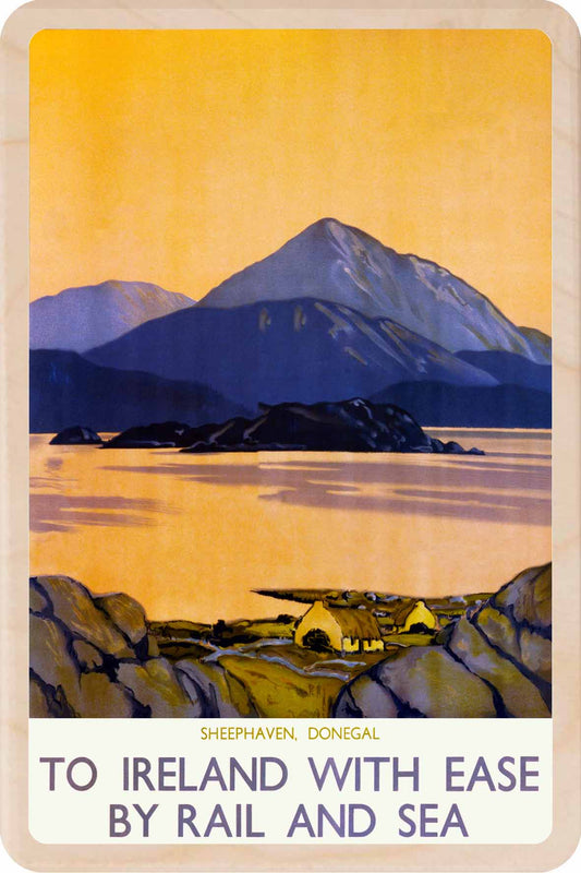 Donegal, Ireland - Wooden Postcard featuring an original vintage travel poster