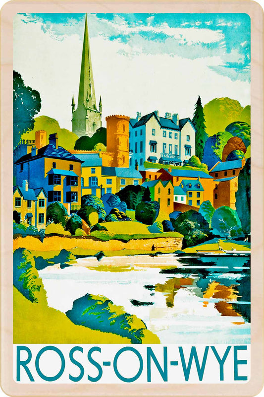 Ross-on-Wye, Herefordshire - Wooden Postcard featuring an original vintage travel poster from ©National Railway Museum / SCMG. Printed in high-quality colour on sustainably sourced wood. Ideal as a unique gift, keepsake and souvenir.