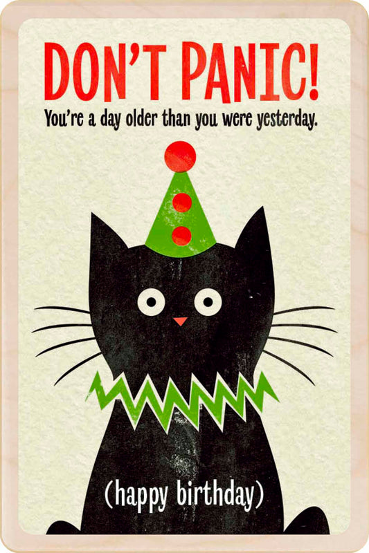 Mid-century wooden birthday card by Pennychoo. Printed in Suffolk on sustainable wood with vibrant colour for lasting charm.