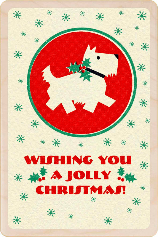 Wishing You a Jolly Christmas – Christmas card - Wooden Postcard

Original vintage Christmas illustration printed on sustainable wood.&nbsp;A beautiful card to send, display, or tuck into a stocking.