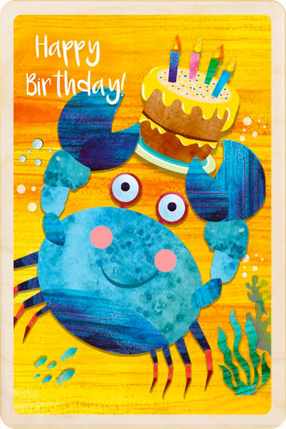 Birthday Carb Cake Card - Seaside Children's Birthday card. Wooden cards made in Suffolk, England since 2012. Shipping to the USA duties & tariffs paid. Collectible Birthday keepsakes