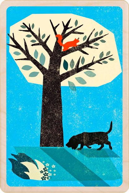 Basser Hound wooden postcard by The Wooden Postcard Company. Original illustration by Rocket68 of a Basset Hound dog.