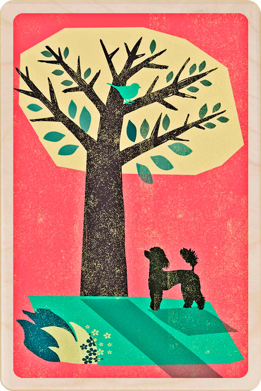 Poodle - Wooden postcard. Printed on sustainably sourced wood, designed to be mailed, gifted, and collected.