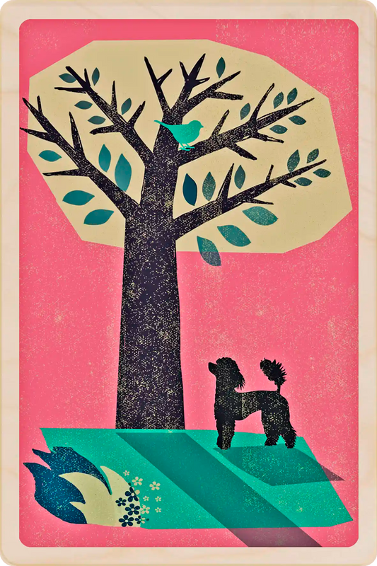 Poodle wooden postcard by The Wooden Postcard Company. Original illustration by Rocket68 of a Poodle dog.