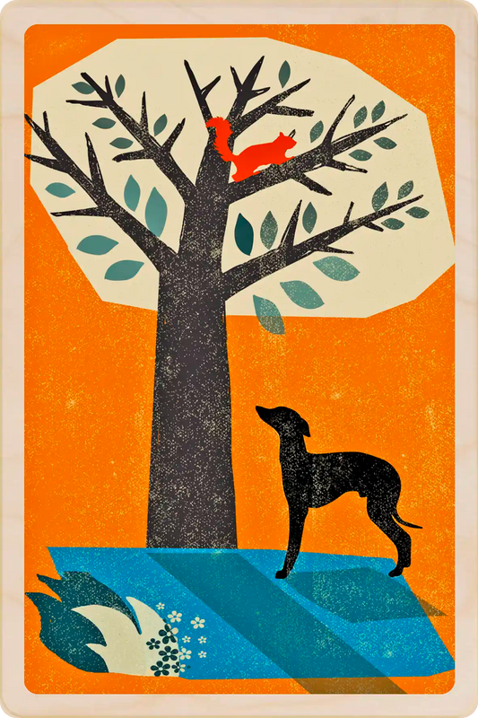 Whippet wooden postcard by The Wooden Postcard Company. Original illustration by Rocket68 of a Whippet dog.
