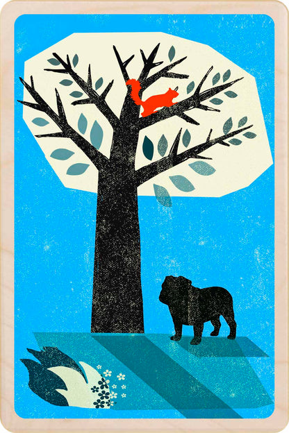 British Bull Dog wooden postcard by The Wooden Postcard Company. Original illustration by Rocket68 of a British Bull dog.