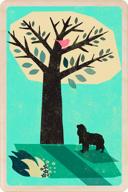 Cavalier King Charles Spaniel wooden postcard by The Wooden Postcard Company. Original illustration by Rocket68 of a Cavalier King Charles Spaniel dog.