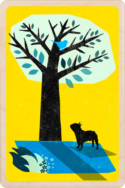 French Bulldog wooden postcard by The Wooden Postcard Company. Original illustration by Rocket68 of a French Bulldog dog.