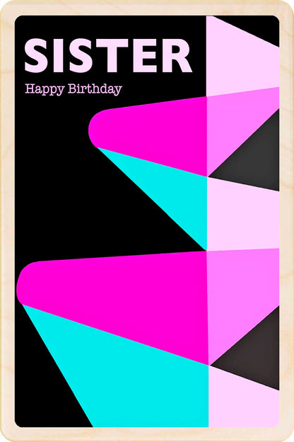 Sister Birthday card – Mid-Century Inspired - The Wooden Postcard Company