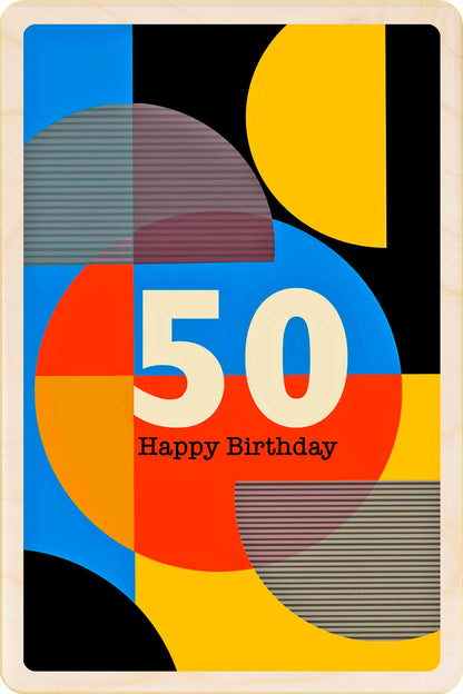 50th Birthday card – Mid-Century Inspired - The Wooden Postcard Company