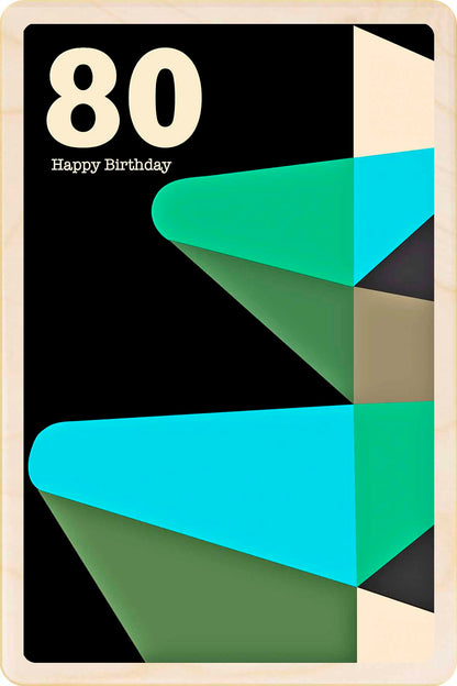 80th Birthday card – Mid-Century Inspired - The Wooden Postcard Company
