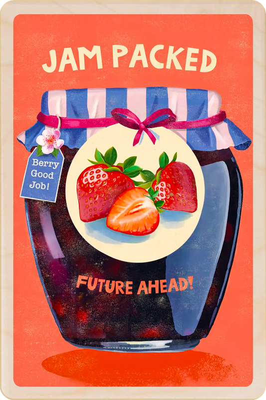 Congratulations Card: a jar of jam with strawberries- the wooden postcard company
