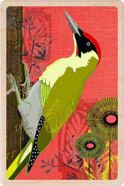 Woodpecker - Wooden Postcard - Wilderness card printed on sustainably sourced wood, eco-friendly.