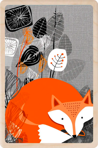 Sleeping Fox, Wooden Postcard to send and to keep. The Wooden postcard Company.