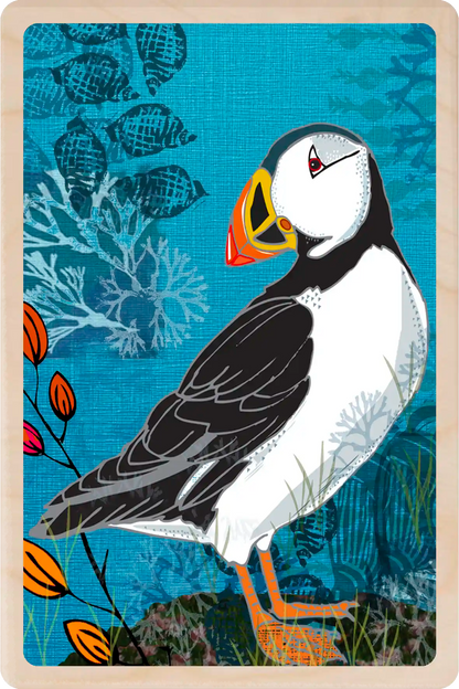 Puffin, Wooden Postcard to send and to keep. The wooden Postcard Company