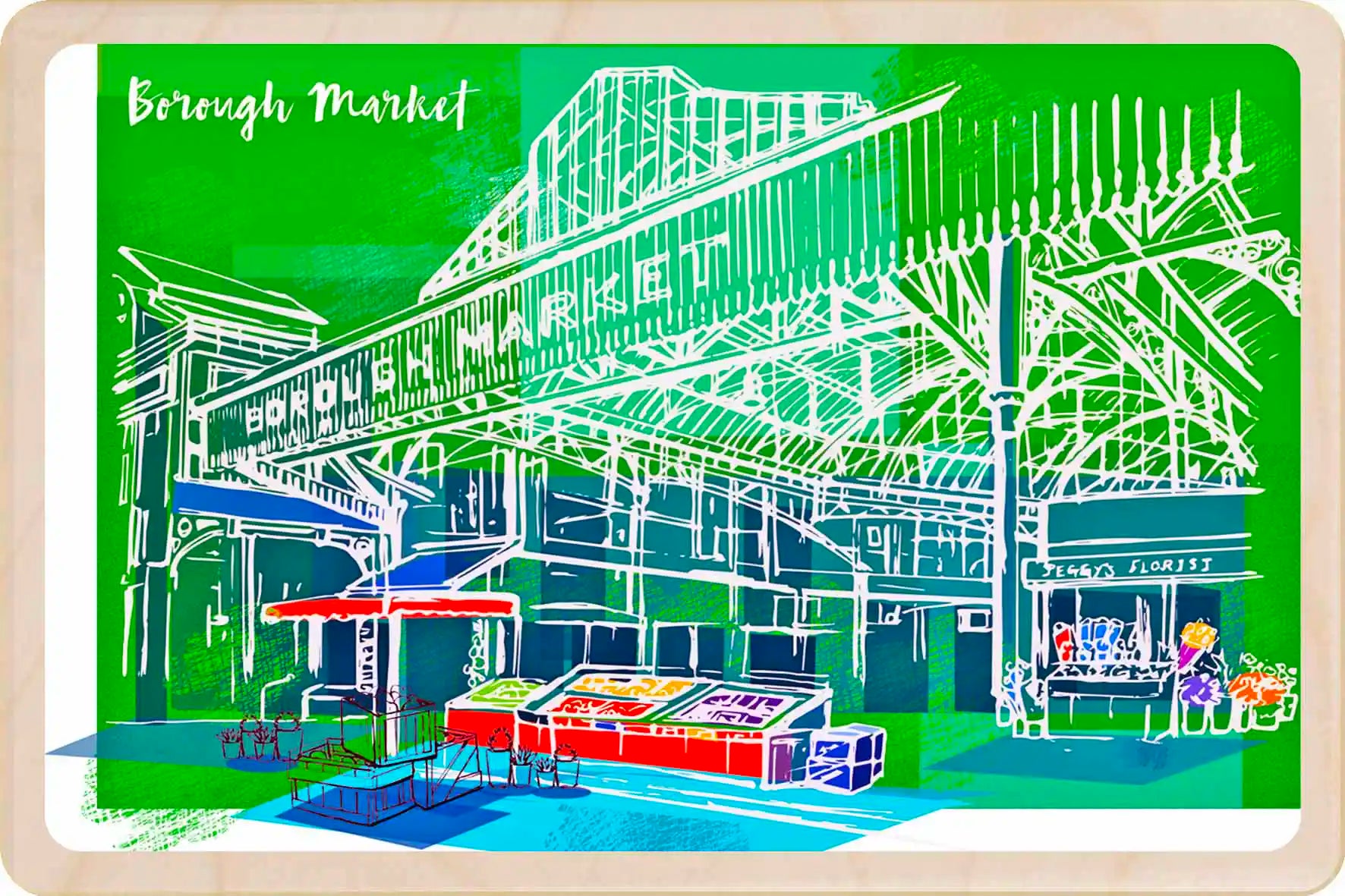 London Borough Market Wooden Postcard

Printed on premium, sustainably sourced wood, to be mailed, gifted, or collected; the perfect keepsake. The Wooden Postcard Company