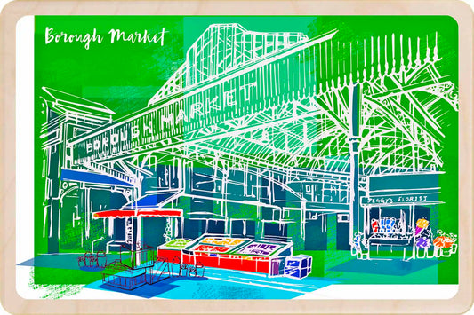 London Borough Market Wooden Postcard

Printed on premium, sustainably sourced wood, to be mailed, gifted, or collected; the perfect keepsake. The Wooden Postcard Company