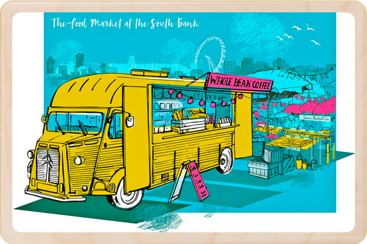London South Bank Food Market Wooden Postcard

Printed on premium, sustainably sourced wood, to be mailed, gifted, or collected; the perfect keepsake. The Wooden Postcard Company