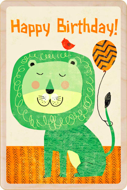Sustainable children’s birthday postcard – printed on wood, handmade in Suffolk