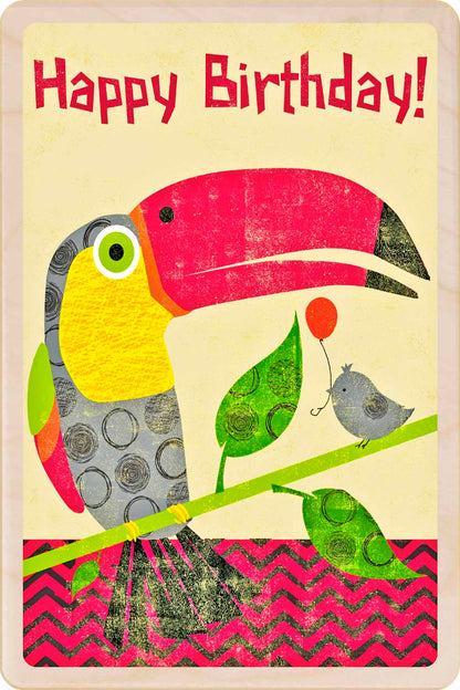Sustainable children’s birthday postcard – printed on wood, handmade in Suffolk