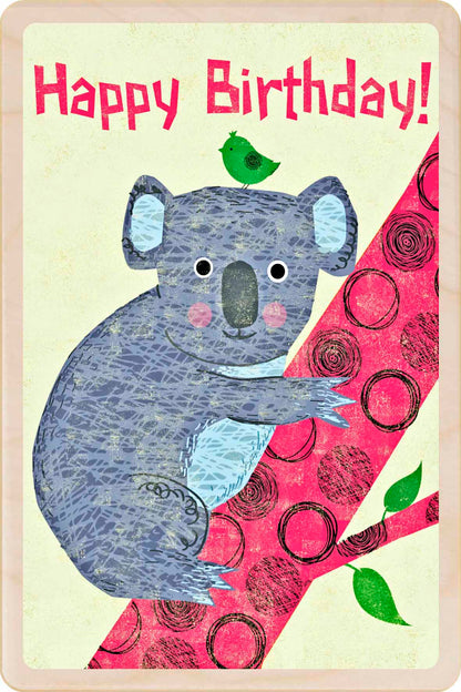 Sustainable children’s birthday postcard – printed on wood, handmade in Suffolk
