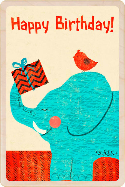 Sustainable children’s birthday postcard – printed on wood, handmade in Suffolk