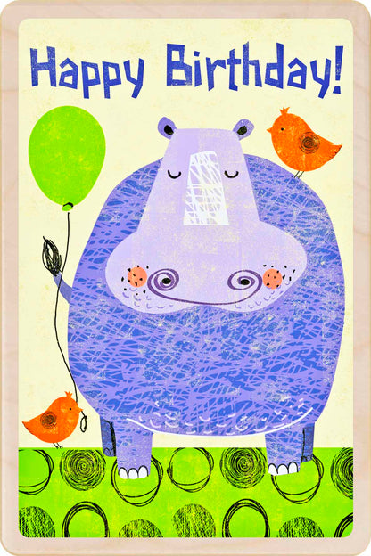Sustainable children’s birthday postcard – printed on wood, handmade in Suffolk