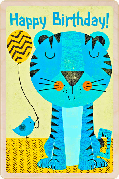 Sustainable children’s birthday postcard – printed on wood, handmade in Suffolk