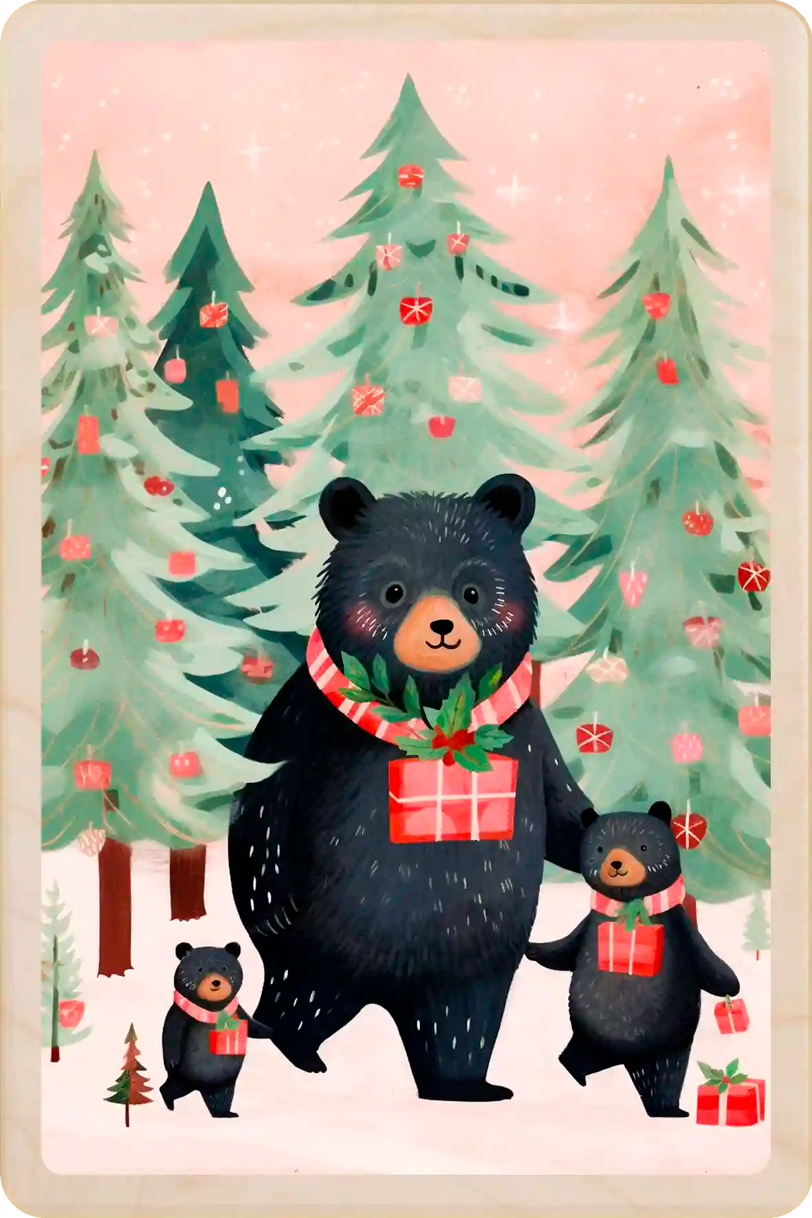 Bearing Gifts, wooden Christmas card by Starlene Designs. The Wooden Postcard Company