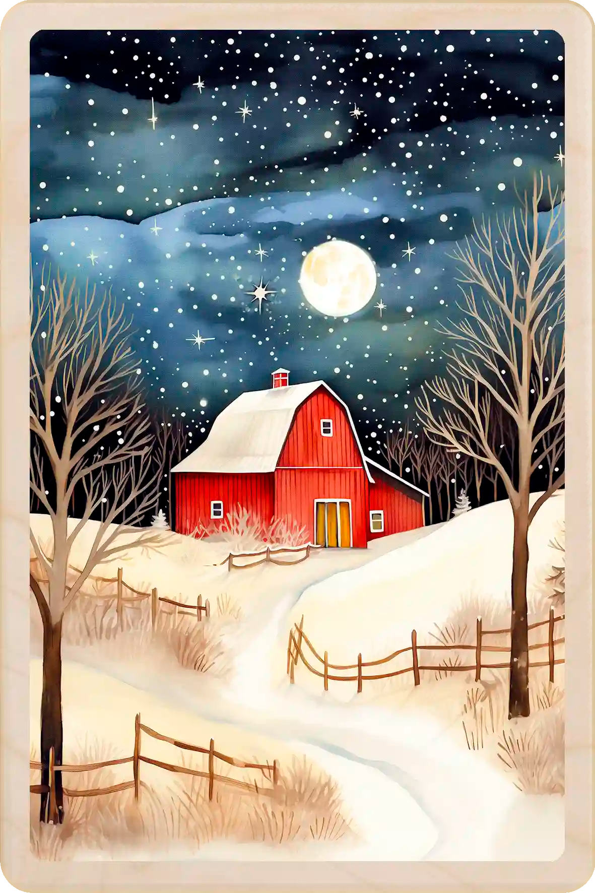 Midnight Clear, Christmas wooden postcard. A beautiful card to send, tuck into a stocking, and keep and display. The Wooden Postcard Company