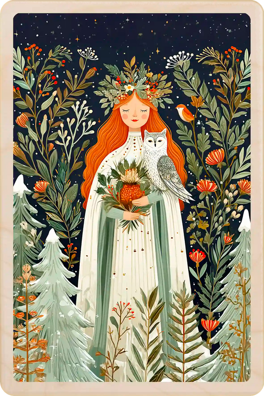 Snow Queen, Christmas wooden postcard. A beautiful card to send, tuck into a stocking, and keep and display. The Wooden Postcard Company